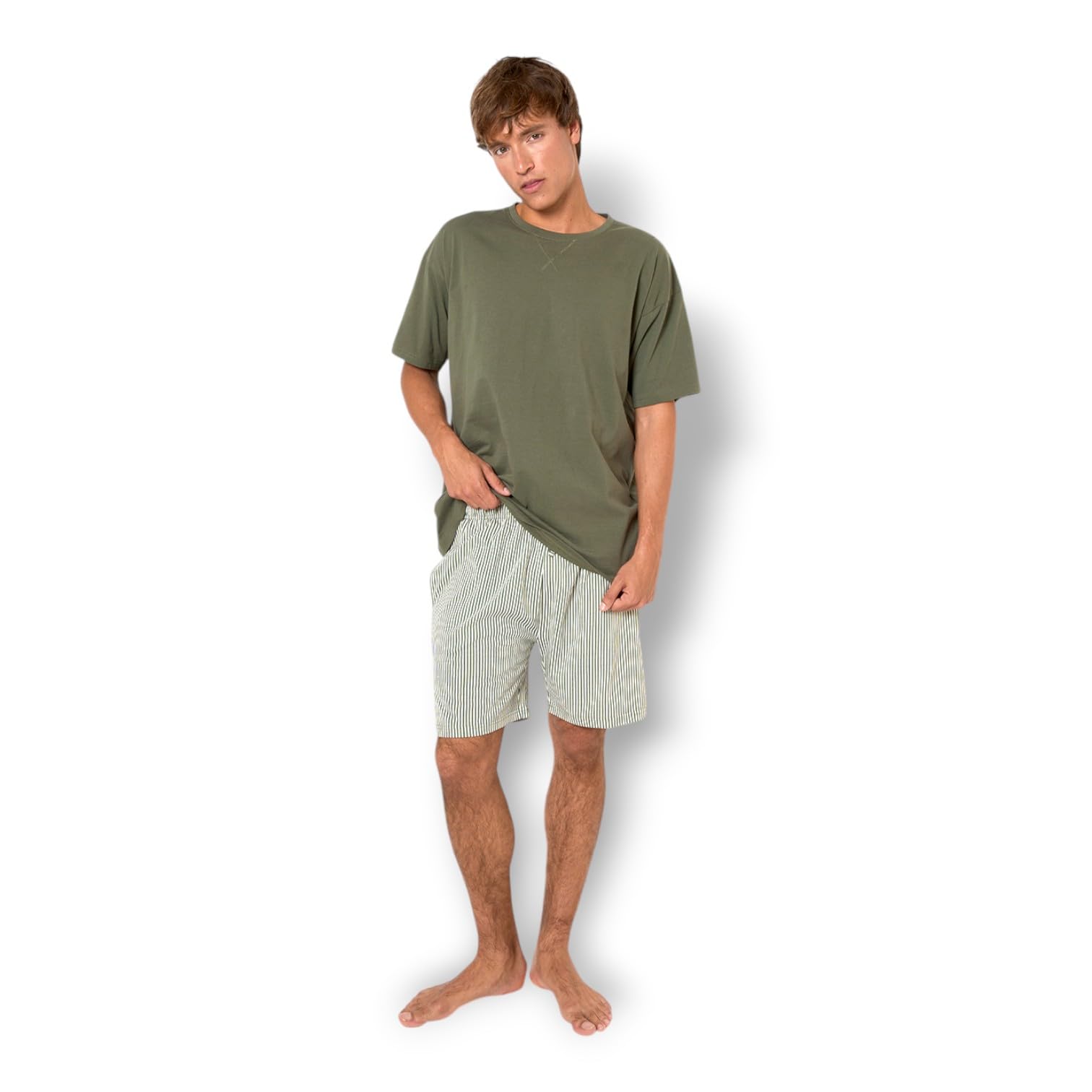 TRAMAS+ Pijama Hombre Verano 100% Algodón, Conjunto de Camiseta de Manga Corta y Pantalón Corto, Ropa de Dormir Fresca y Cómoda