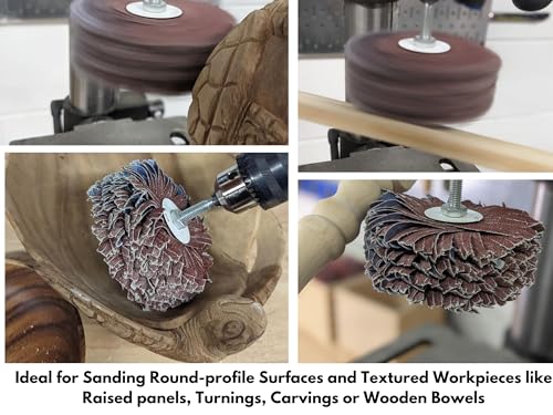 LINE10 Tools 4-inch Sanding Mop Kit, Moulding Flap Wheel Sander for Drill, 120 Grit Mop Sanders Brush, 1/4" Shank, Abrasive Flapper Sander for Woodworking, Contours, Finishing, Pack of 5 by LINE10 Tools - Image 3