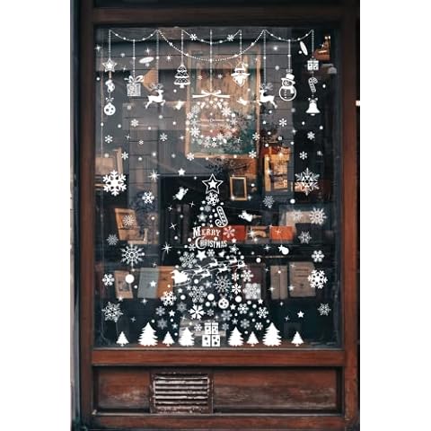 Christmas Window Stickers, SILARLAIT Xmas Window Clings, Static & Reusable, Double Sided, Snowflake Window Stickers, Xmas Window Stickers for Christmas Window Display, Home Decor, Party Decor Cover