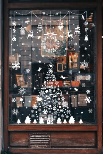 Pegatinas de Navidad, SILARLAIT 8 Piezas Pegatinas Navidad para Ventanas Reposicionable & Reutilizable & Estáticas, Pegatinas Navidad para Cristal Casa Oficina Cafetería Boutique, Blanco Cover