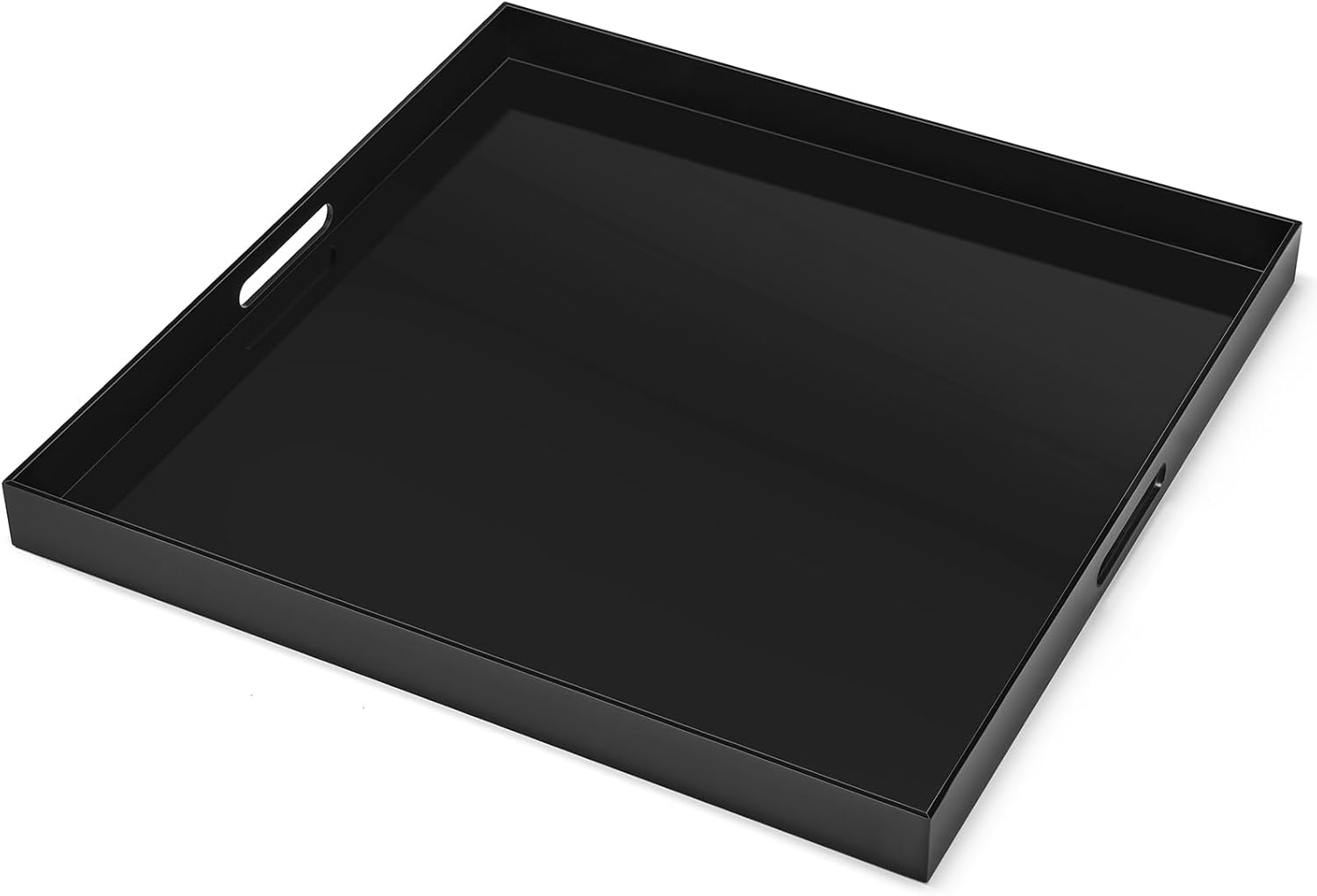 22×22 inches Oversized Black Acrylic Ottoman Tray Extra Large Decorative Tray Spill-Proof Serving Trays with Handles King-Size Safe Edge Organizer for Coffee Table Countertop Breakfast Glossy Black 22" x 22" x 2"
