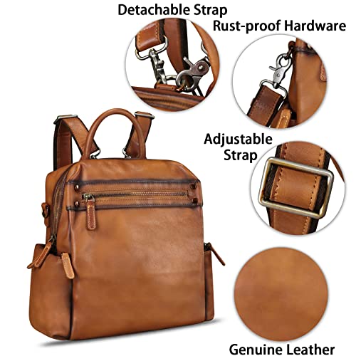 Image of Genuine Leather Backpack for Women Convertible Design Shoulder Bag Vintage Casual Daypack Knapsack Rucksack Purse (Brown)