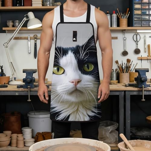 Delantal de trabajo con gatos blanco y negro BTCOWZRV miniatura 4