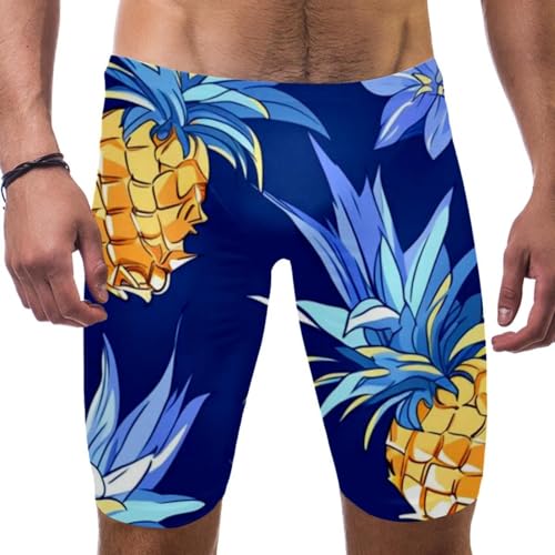 Swimsuit for Men & Boys,Competition Lap Swim Suit, Square Leg Endurance Training,Colorful Art Pineapple Pattern