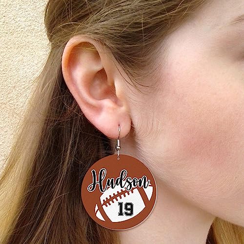 Personalized Football Earrings with Name & Number Faux Leather Football Earrings for Women Football Mom Game Day Dangle Earrings Football Sports Jewelry Accessories Gifts2