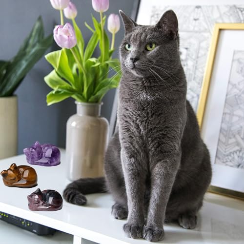 QINJIEJIE Amethyst Katze Kristalle Figuren Katzen Deko Edelsteine Glück Kätzchen Niedliche Dekoration Männer Frauen