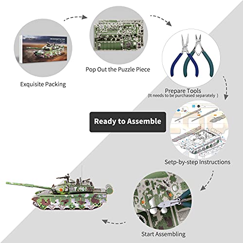 Image of Piececool 3D Metal Puzzles, 99A Main Battle Tank Building Kit, 233Pcs Art Craft Kit for Teens, DIY Vehicle Model, Handcraft Toys for Adults