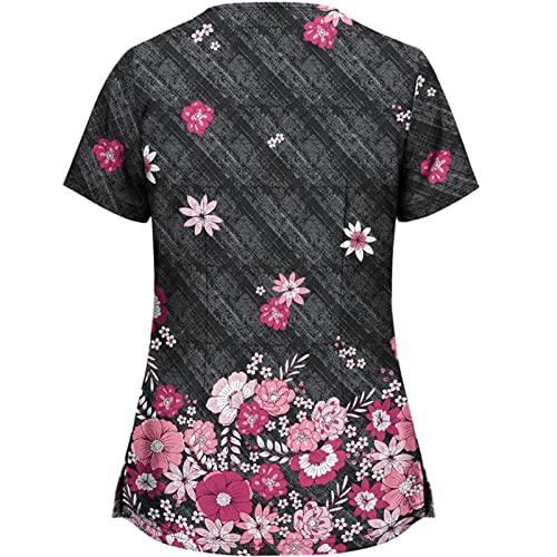 OIOLOYJM Printed Scrub Tops Women V Neck Short Sleeve Plus Size Scrubs for Womens Nursing Uniforms Shirts with Pockets