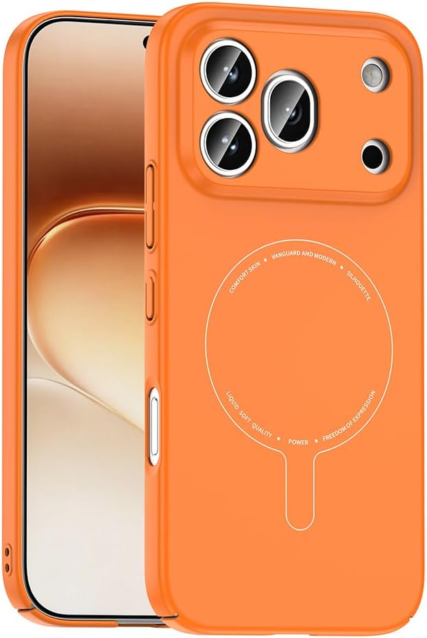 Coverzone Honor 600 Pro 5G ile Uyumlu M-Safe Şarj Özellikli Kamera Korumalı Elio Sert PC Kapak Ultra İnce Mat Yüzey Manyetik Şarj Destekli Koruyucu Honor 600 Pro için Kılıf Turuncu