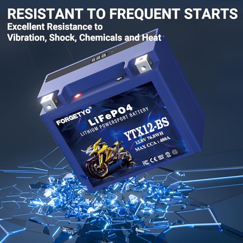 Image of Lithium YTX12-BS, Forgetyo 12V 6AH 480A LiFePO4 Motorcycle Battery, ATV, UTV, Jet Ski, 4 Wheeler,Snowmobile,Tractor and Generator Battery