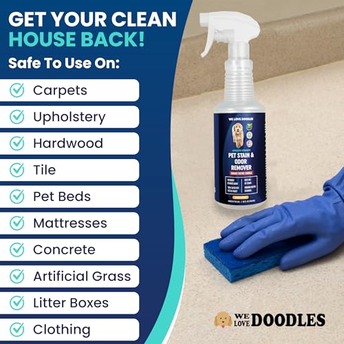 We Love Doodles Pet Stain & Odor Remover, Dog Urine Enzyme Cleaner, Organic Enzymatic Ingredients, Pee Spray Eliminator For Carpet, Made in USA, Professional-Grade Kid & Pet-Friendly, 32 oz We Love Doodles Pet Stain & Odor Remover, Dog Urine Enzyme Cleaner, Organic Enzymatic Ingredients, Pee Spray Eliminator For Carpet, Made in USA, Professional-Grade Kid & Pet-Friendly, 32 oz