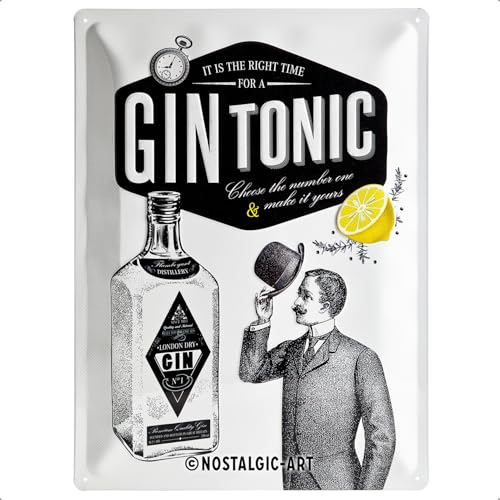 Placa de metal Gin Tonic Nostalgic Art de 30x40 cm color gris 2