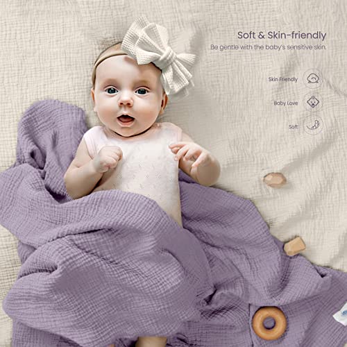 Image of lulumoon Muslin Swaddle Blanket Baby - Cotton Swaddling Blanket Soft Baby Receiving Blankets Neutral 2Pack(Purple)