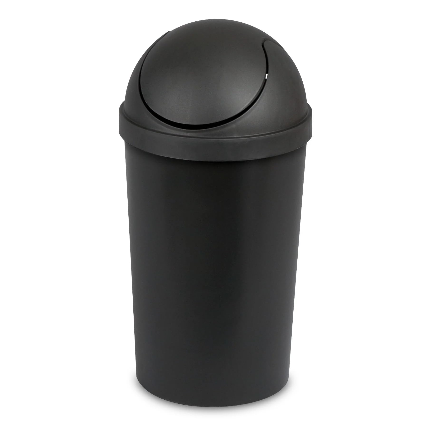 3 Gallon Bathroom Trash Can with Swing Top Lid - Small Black Plastic Step Garbage Bin Space Saving