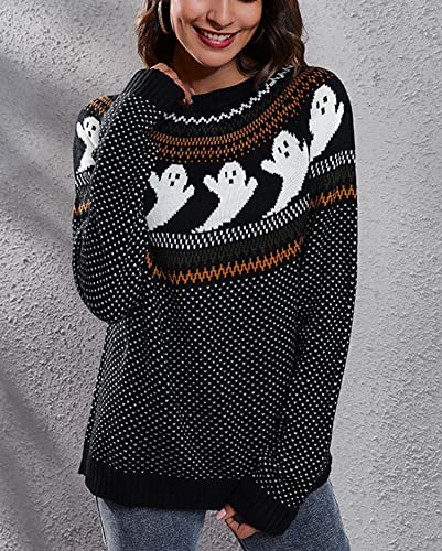 Image of chouyatou Women's Vintage Fair Isle Ghost Pattern Crewneck Knitted Pullover Sweater