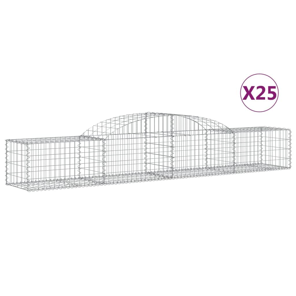 Kosze gabionowe łukowe 25 sztuk 300 x 50 x 40 / 60 cm ocynkowane żelazo do dekoracyjnych barier ogrodowych i dźwiękochłonnych ze wzmocnionymi haczykami