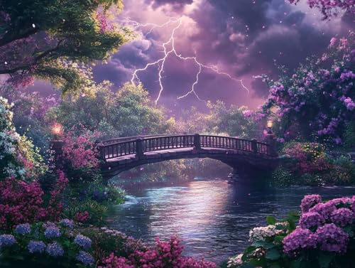 Pintura por números adultos de paisaje con puente de 60 x 80 cm