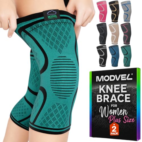 Image of MODVEL Knee Brace for Women & Men, 2 Pack Knee Compression Sleeve for knee pain support with Meniscus Tear, Pain Relief, Sport working out, weightlifting, etc (rodilleras para dolor de rodillas)