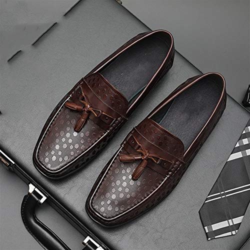 Driving Loafers for Men Boat Shoes Slip On Premium Genuine Leather Emboss Pattern Soft Flats Shallow Tassels Breathable Lined Lug Sole3
