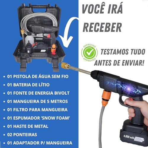 Lavadora Alta Pressão Lava Jato Portátil Sem Fio Recarregável Bivolt 127V 220V Limpeza Casa Apartame