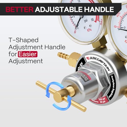 ARCCAPTAIN Oxygen and Acetylene Regulators CGA540 and CGA510, Compatible with V-Style Torch Cutting, Heavy-Duty Gas Welding Pressure Regulators with T-Handle Adjustments by ARCCAPTAIN - Image 5
