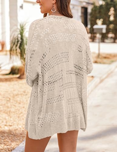 Image of HOTOUCH Lightweight Crochet Cardigan for Women Long Sleeve Open Front Knit Oversized Cardigans Sweaters