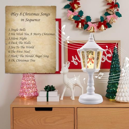 Weihnachts Schneelaterne mit Musik, Schneekugel Laterne Weihnachtskerze, Vintage Weihnachten Wasser Glitzernde Verschneiter Globus Nachtlicht, LED Schneekugel Weihnachtslaterne Dekoration (weiß)