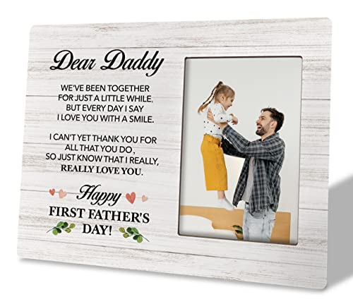 Image of To Dad Photo Frame Gifts, Happy First Father's Day, Wooden Picture Frame Gift, Fathers Day Photo Frame Decor Sign, Dad Photo Table Decor, Gift for New Dad, 1st Father's Day Gift from Baby