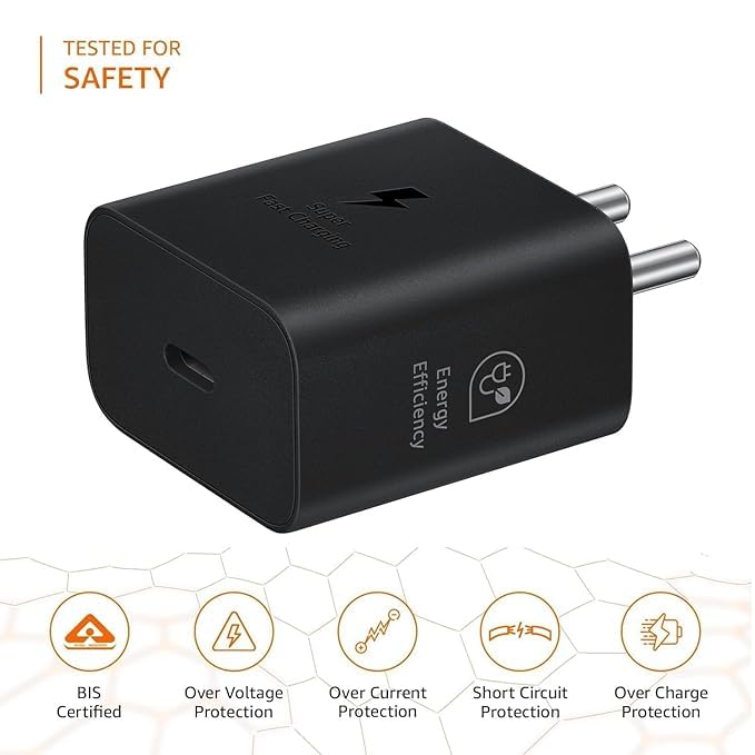 Image of Orignal 25W Type C Fast Charger for Samsung A15 A35 S21 FE S22 M33 M34 A54 | Super Fast Charging Adapter | Black