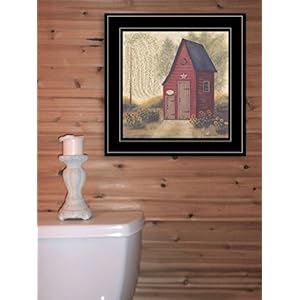 Trendy Decor 4U Folk Art Outhouse II Framed Wall Art for Living Room Home Wall Decor Framed Print for Bedroom by Pam Britton Black Frame
