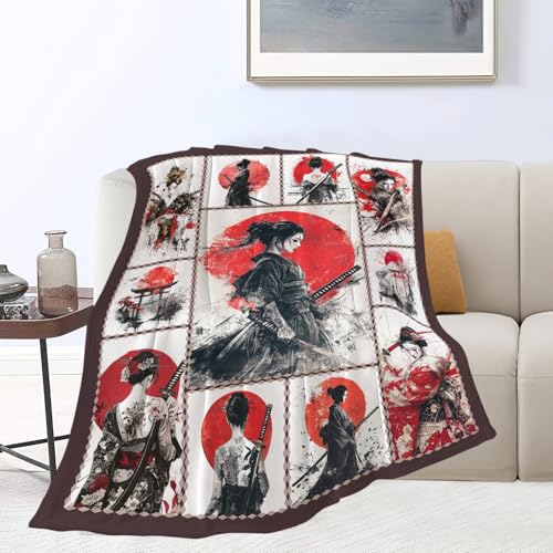 Japanese Blanket Japan Throw Blanket Soft Cozy Warm Fuzzy Fleece Lightweight Plush Merch Samurai Moon Decor Gifts for Lover Man Woman Boy Girl Couch Bedding Sofa 50"X40"