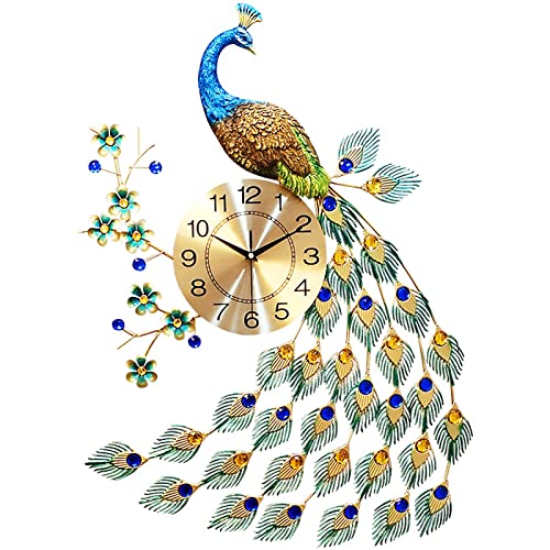 Horloge murale paon salon grand format 3D design montre métal silencieuse