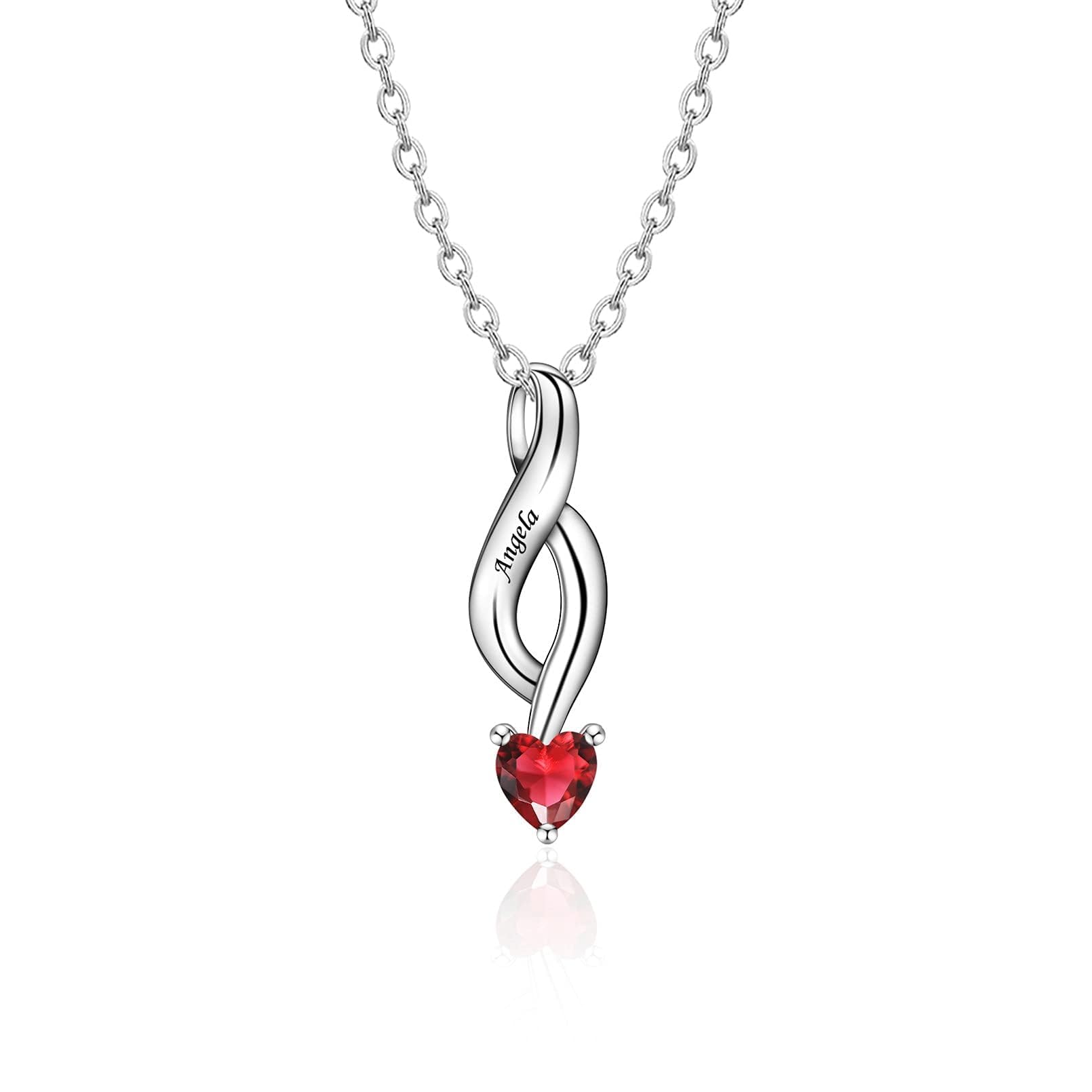 MissNaNa Sterling Silver Personalized Mothers Necklace with Simulated Birthstones Engraved 1-6 Children Names Custom Love Heart Pendant Family Necklace for Women Mother's Day Birthday