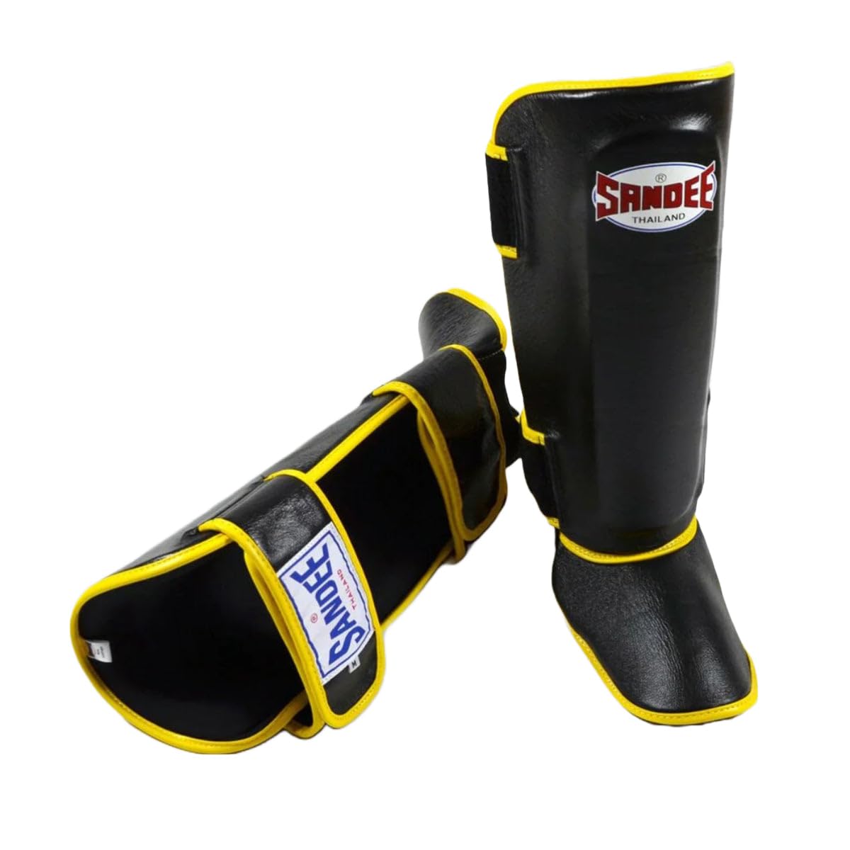 Sandee Authentic Black & Yellow Leather Boot Shinguard-M