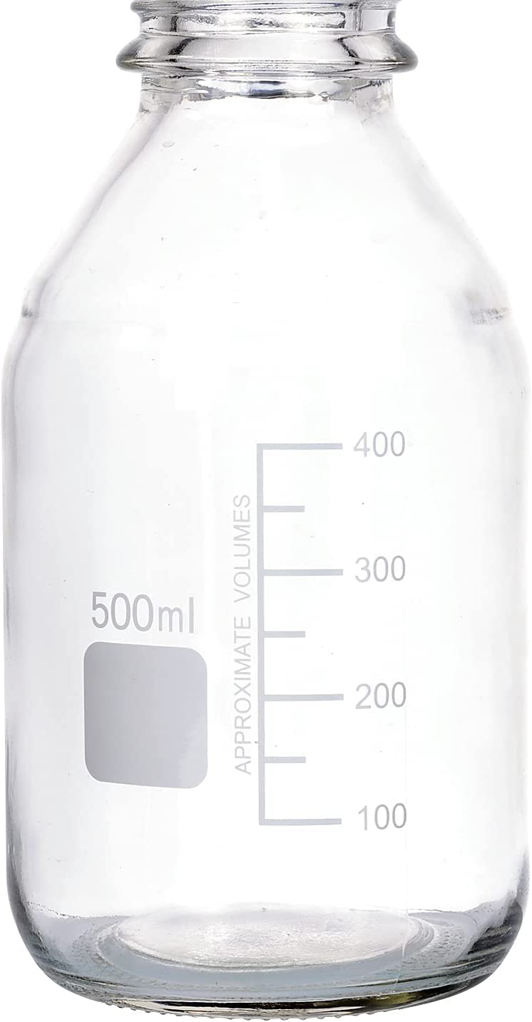 Lab Media Storage - Botellas redondas de vidrio graduado, GL45, tapón de rosca, a prueba de fugas, multiusos, para científicos, paquete de 8 (naranja, 500 ml)