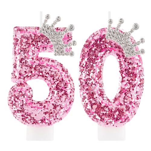 Zi Lan Velas de cumpleaños número 50 para niñas, corona rosa número 50, decoración para tartas para mujeres, fiestas, bodas, aniversarios, celebraciones