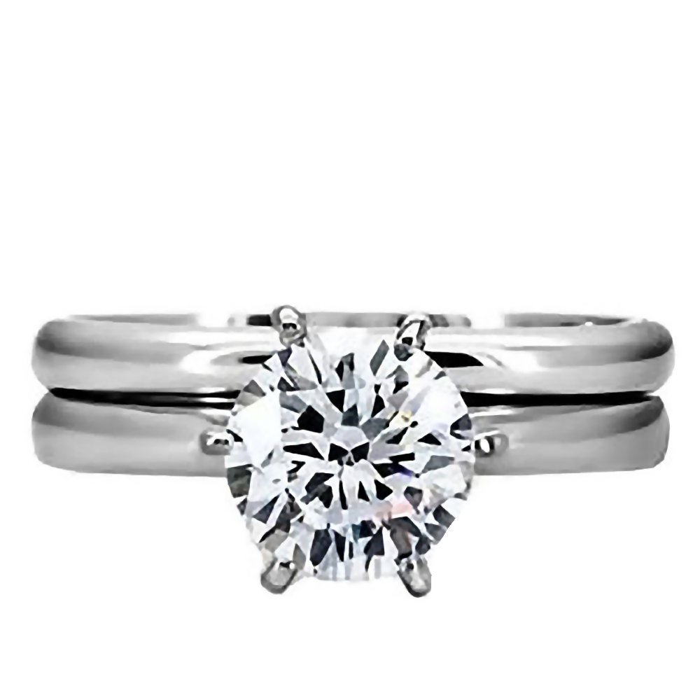 Trustmark Steel 1.25ct Brilliant-Cut Ice on Fire CZ 2 pc Bridal Wedding Ring Set, Bella 3144