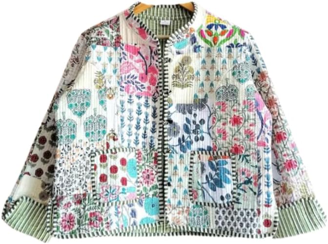 Indian Handmade Patchwork Cotton Colorfull Jacket Reversible Coat Winter Cotton Jacket for Women,