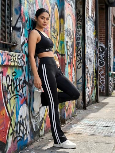 Image of BLINKIN Flared Gym Pants for Women's Workout - The Ultimate Yoga Pants | Workout Lowers | Gym Track Pants for Women with Side Pockets (5430)