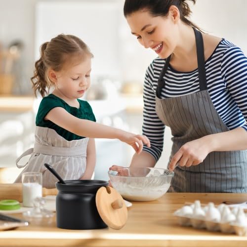 Salzdose Keramik, Modern Zuckerbehälter Zuckerdose aus Keramik Vintage Zuckerdose KleinSalzdosemit Deckel aus Bambusholz und einem Zuckerlöffel für Kaffeebar Küche und Frühstück zu Hause (B)