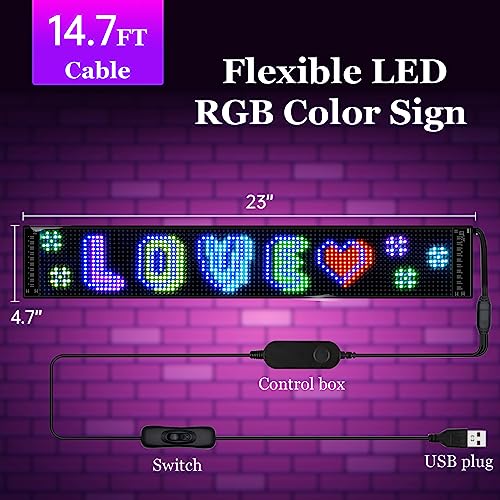 Image of Programmable LED Sign for Business,Flexible Digital Sign,Scrolling LED Sign,Bluetooth APP,DIY Design Animations,Text, Graffiti,Colour (23''x5'')
