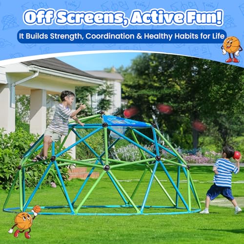 Image of Zupapa 10FT Climbing Dome, Outdoor Jungle Gym for Kids with Climbing Grip - Geometric Dome Climber Outdoor Playset and Easy Assembly Outdoor Play Equipment for Kids (Turquoise, 10FT)