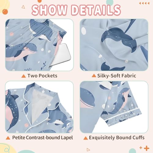 senya Whale and Grass Satin Summer Pajama Sets Silk Short Sleeve Button Down Sleepwear3