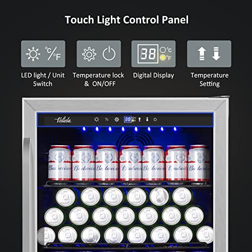 Velieta 24 Inch Beverage Refrigerator Cooler,210 Cans Wide Beverage And Beer Fridge With Glass Door And Powerful Cooling Compressor, Built-In/Freestanding Drink Fridge For Kitchen, Bar Or Office #TOP2
