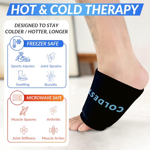 Image of COLDEST Plantar Fasciitis Ankle Ice Pack Wrap for Arch Pain, Heel Pain, Heel Spurs, Sore Feet, Swelling - Reusable Gel Cold Pack for Achilles - Universal Size Fit - 360 Arc Support