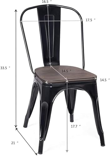 Miniatura 3 de GOFLAME Juego de 4 sillas de comedor de metal con asiento superior de madera, silla auxiliar apilable estilo bistró cafetería, sillas de comedor