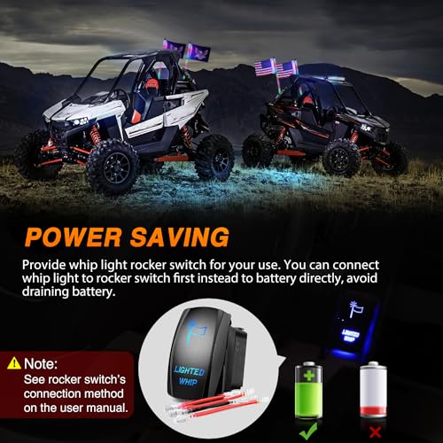 Image of Nilight 2PCS 2FT RGB LED Whip Light with Extra Stop Turn Reverse Lights, Remote & App Control, DIY Chasing Patterns, Safety Antenna Lighted Whips for ATV UTV Polaris RZR Can-am