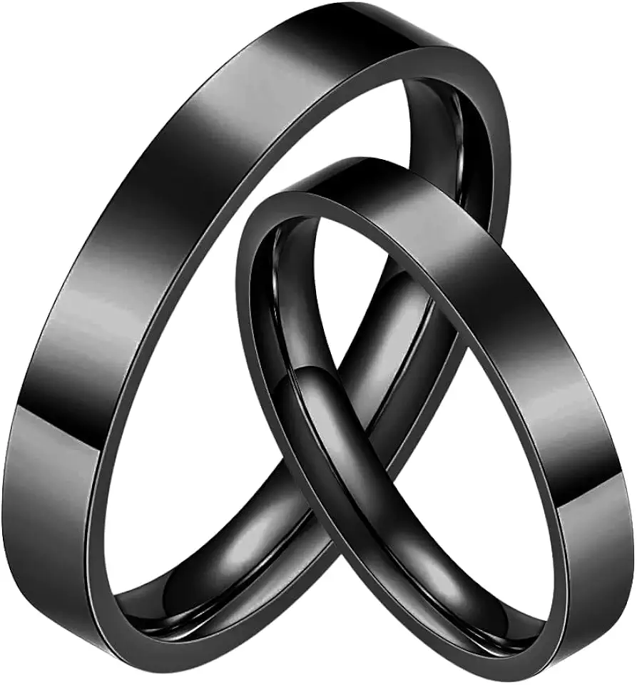 Par de Alianças Pretas Retas 4mm Banhado a Ouro 18k Noivado Casal Aliança Ouro