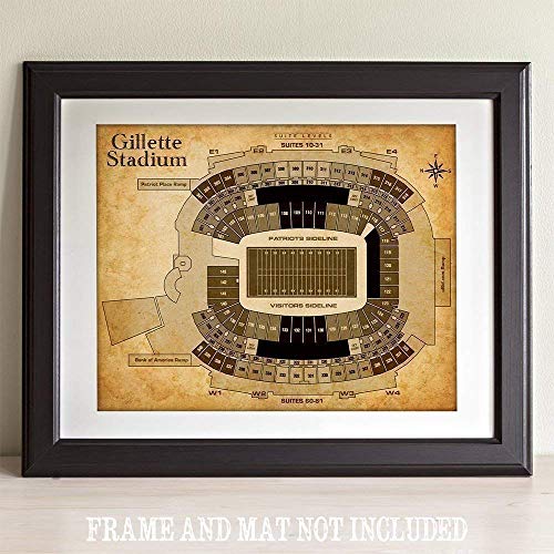 Gillette Stadium of Foxborough Football Seating Chart - 11x14 Unframed Art Print - Great Sports Bar Decor and Gift for Football Fans