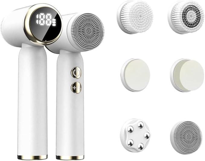 OBEST Escova Facial Elétrica Recarregável – 5 Cabeças Intercambiáveis à Prova d’Água, Limpeza Profunda de Pores, Remoção de Queratina e Massagem Facial para Pele Saudável